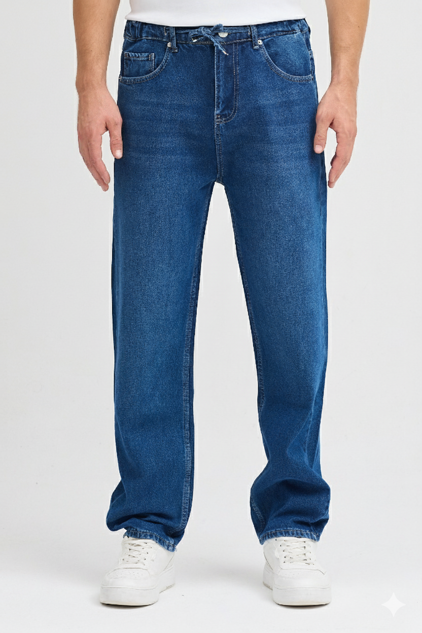 BAGGY BAĞCIKLI JEAN MAVİ