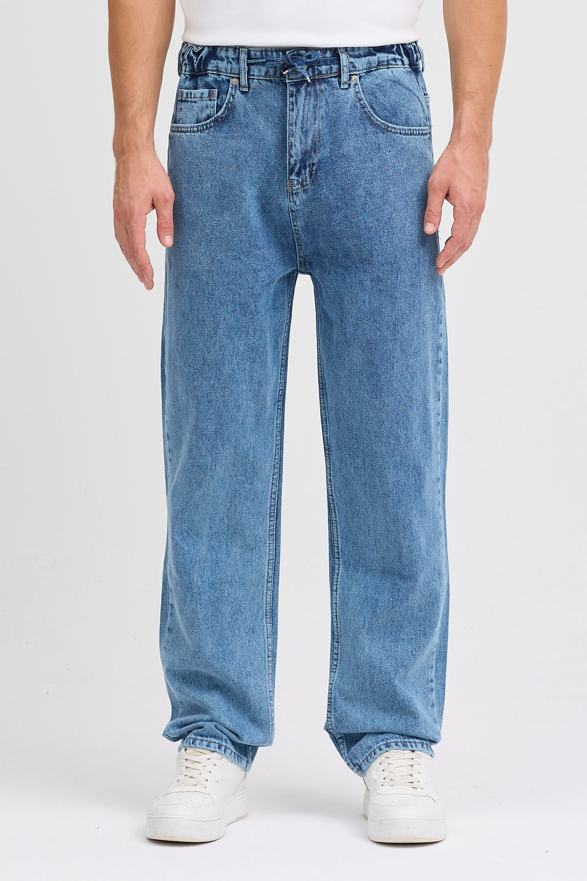 BAGGY BAĞCIKLI JEAN KAR MAVİ