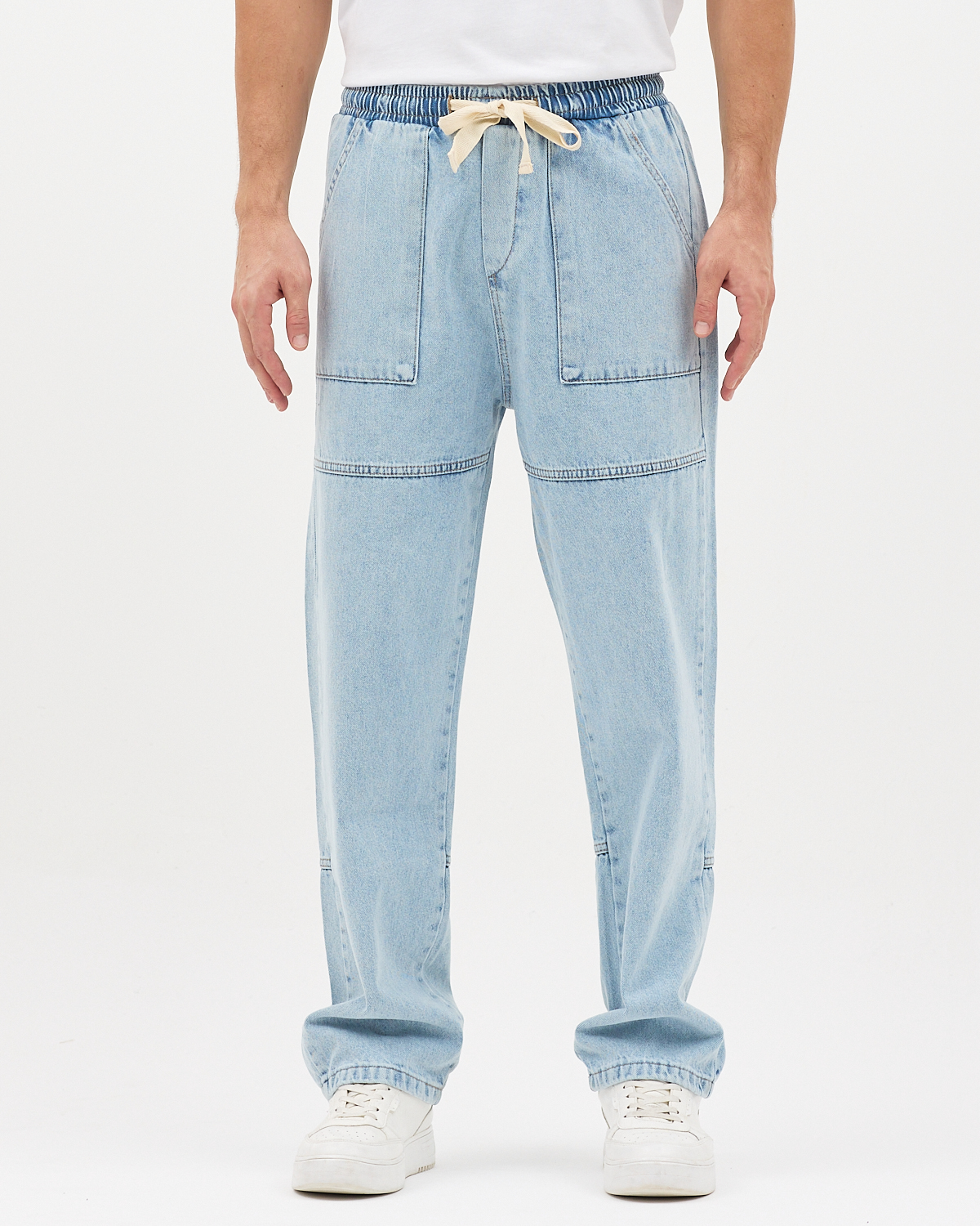 BAGGY KARE CEP JEAN BUZ MAVİ